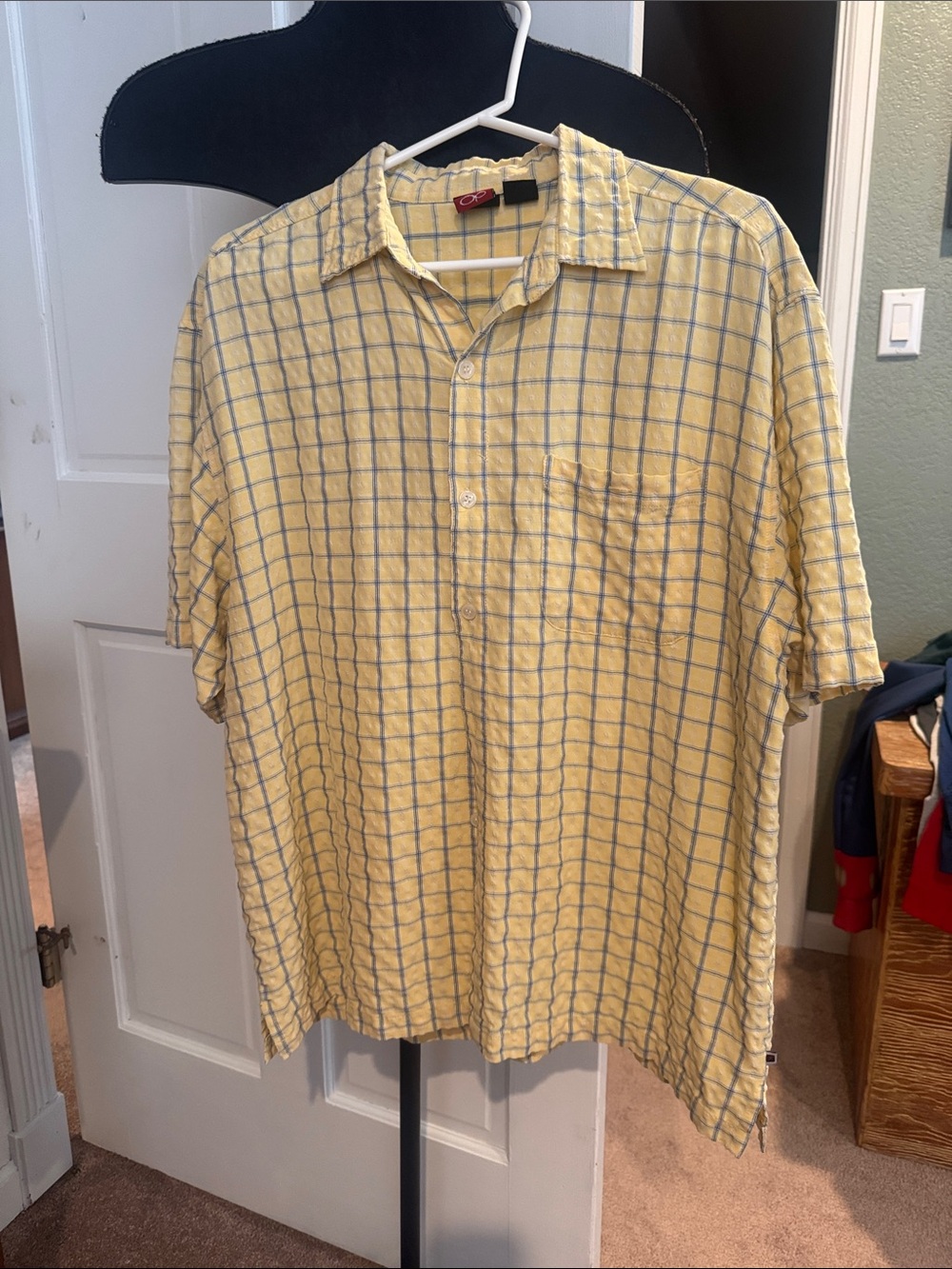 OP Yellow Check Short-Sleeve Button-Up Shirt